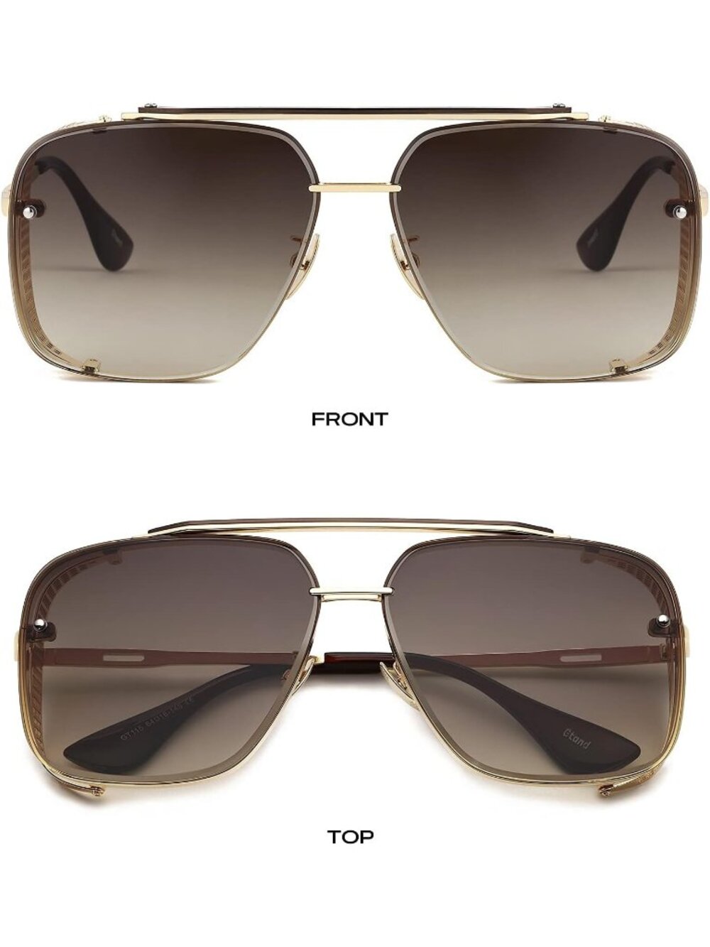 Men's Gold Frame Brown Lens  Vintage Metal Side Shield Steampunk Sunglasses 64mm - Picture 3 of 6